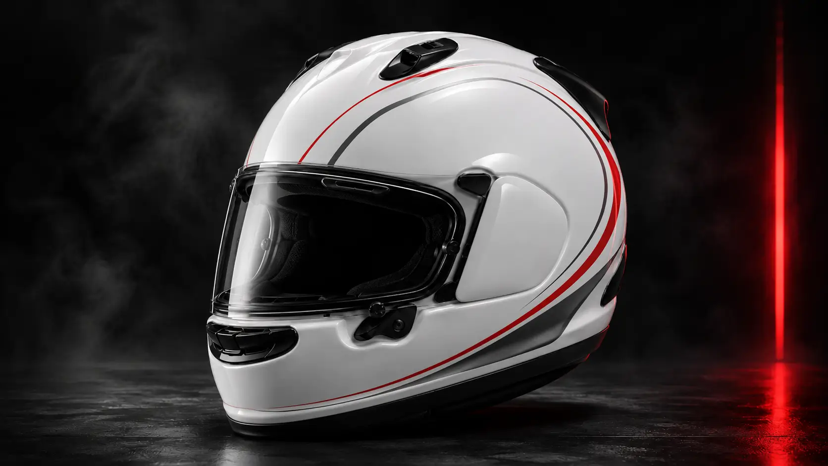 Casque Arai RX-7V EVO blanc à filets rouges